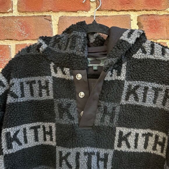 Kith Merrick Sherpa Hoodie black all over logo mens medium NWOT - Picture 4 of 10
